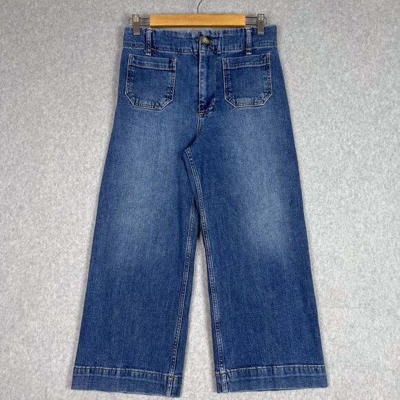 Anthropologie Pilcro Blue The Skipper Wide Leg Cropped High Rise Jeans Size 27P - Picture 1 of 14